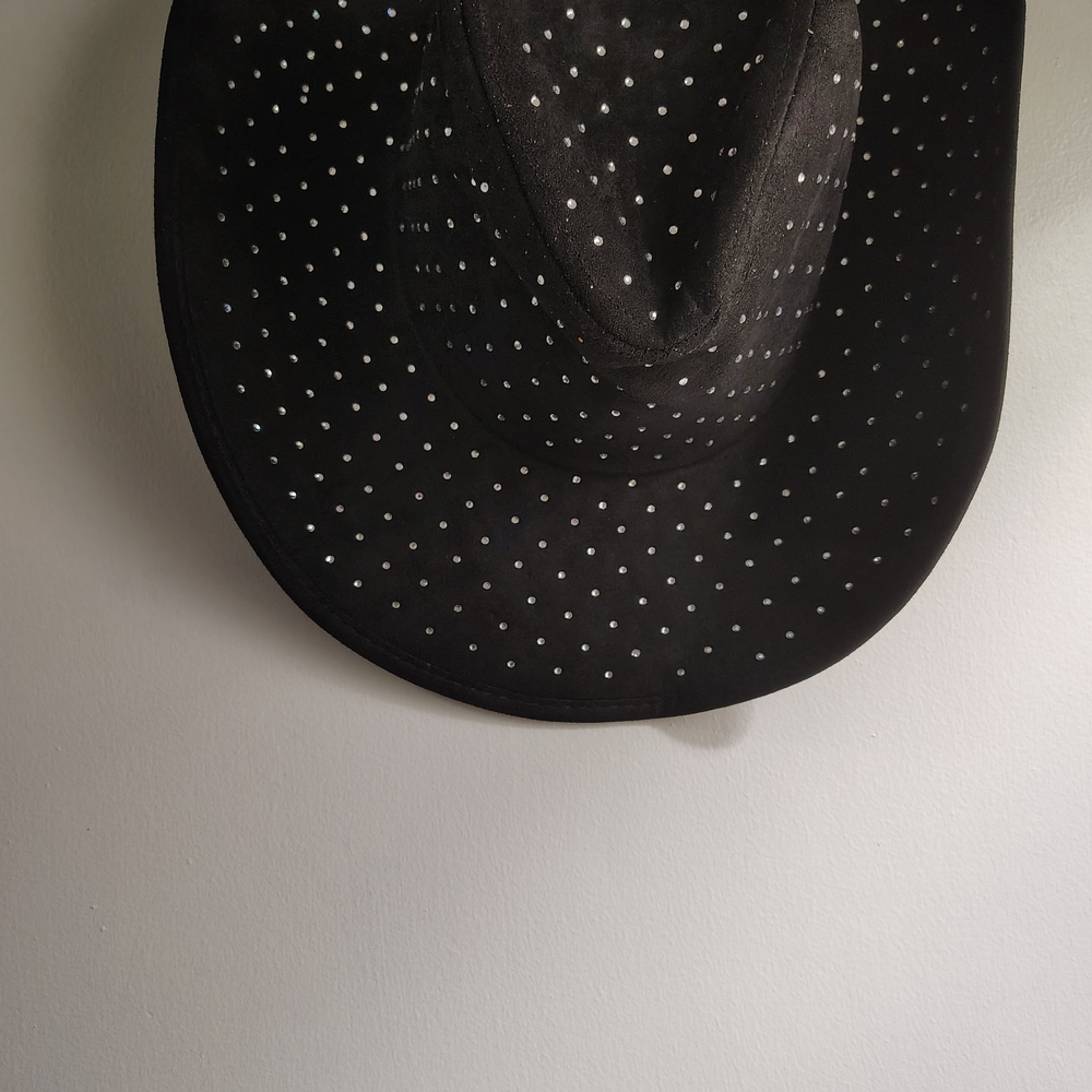 Black and Rhinestones Hat with Curved Brim